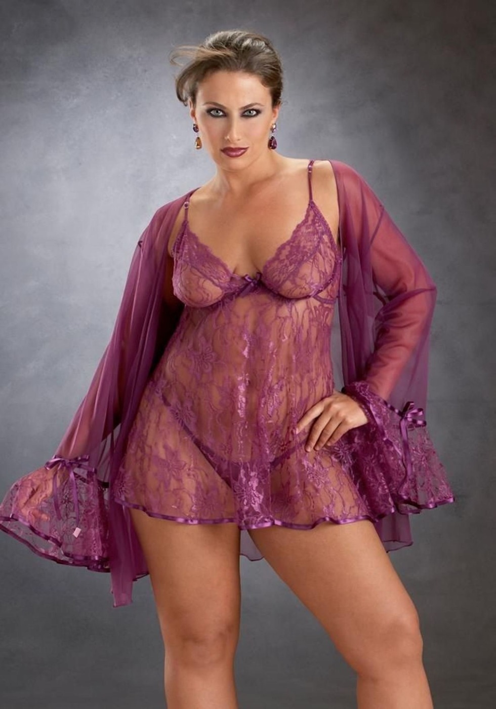 Mature in a transparent peignoir