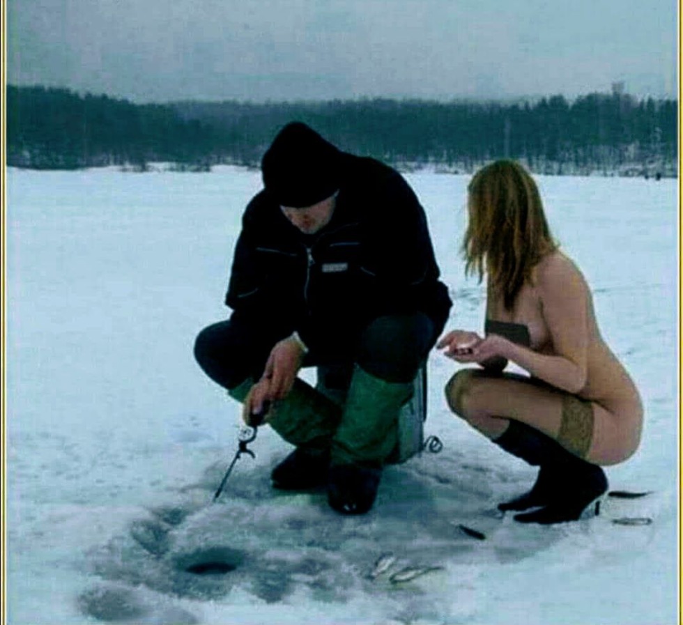 Naked women on winter fishing