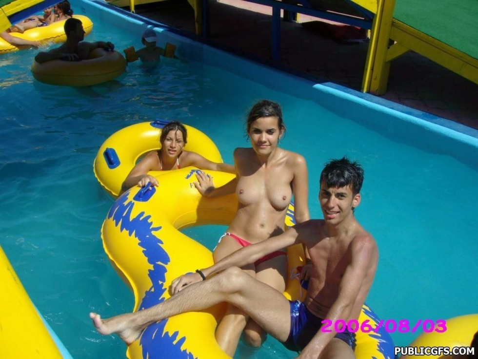 Naked students in the water park