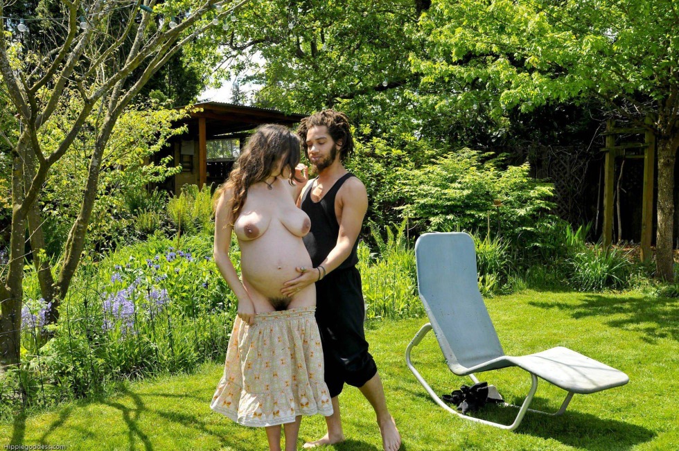 Naked pregnant woman on the street