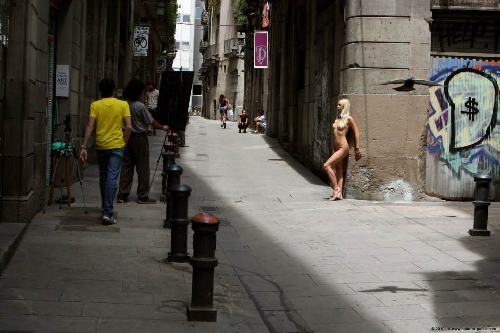 Naked public on the streets of Barcelona