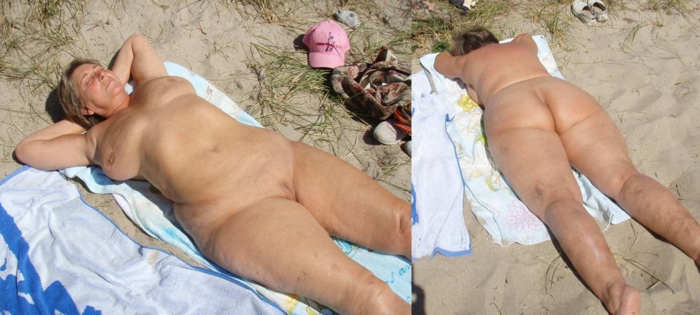 Fat women sunbathe naked