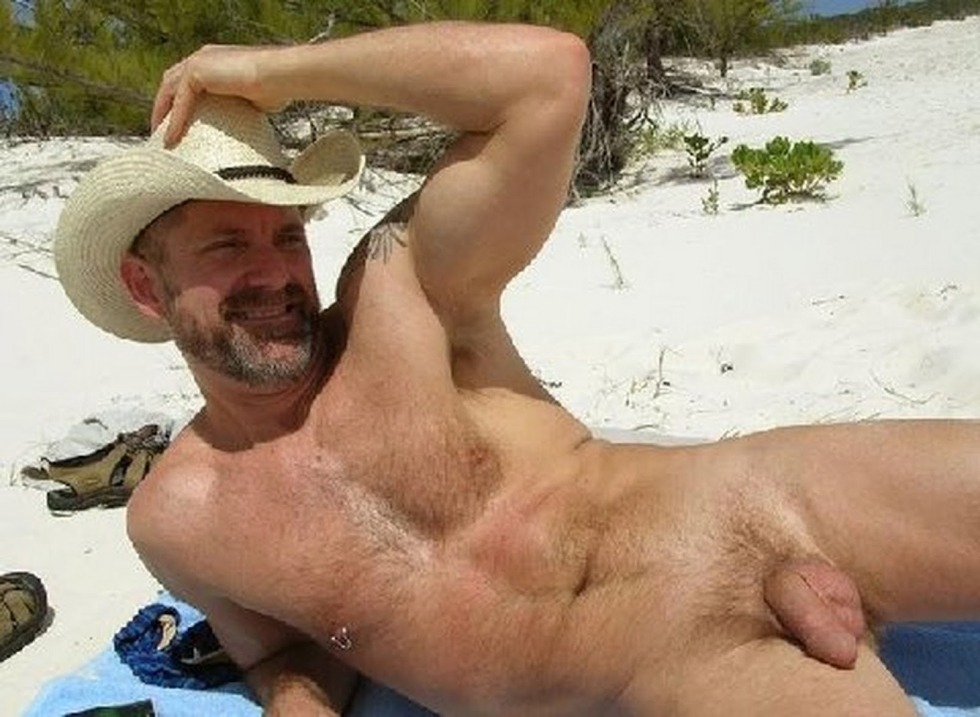 Naked hairy guys on the beach