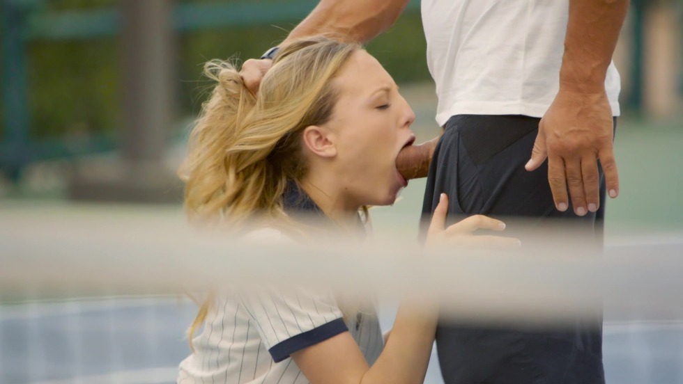 The girl enjoys a blowjob