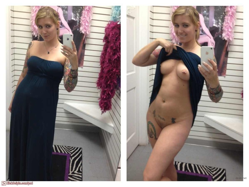 Naked in the fitting room dressed and undressed