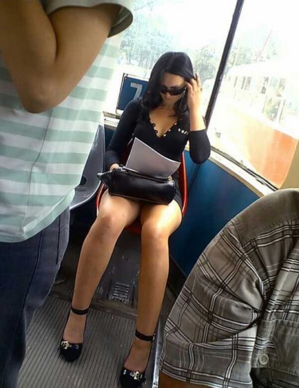 Under a skirt in public transport
