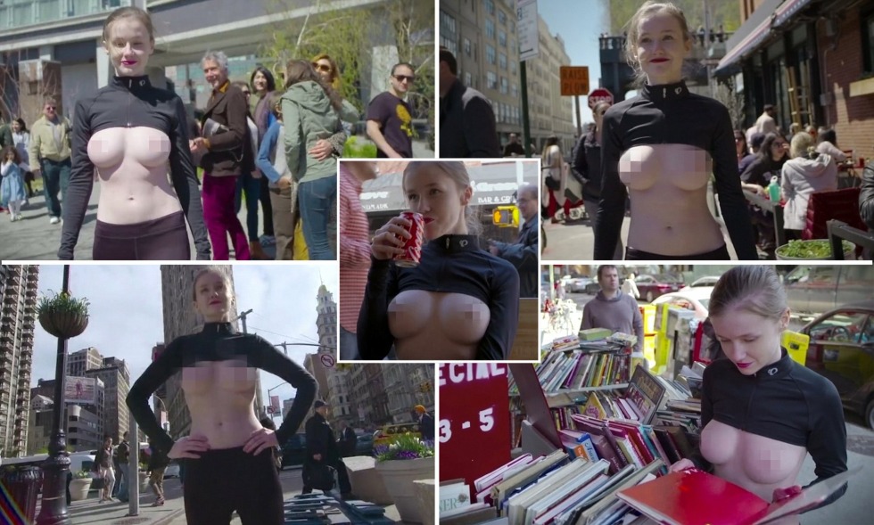 Big naked boobs on the street