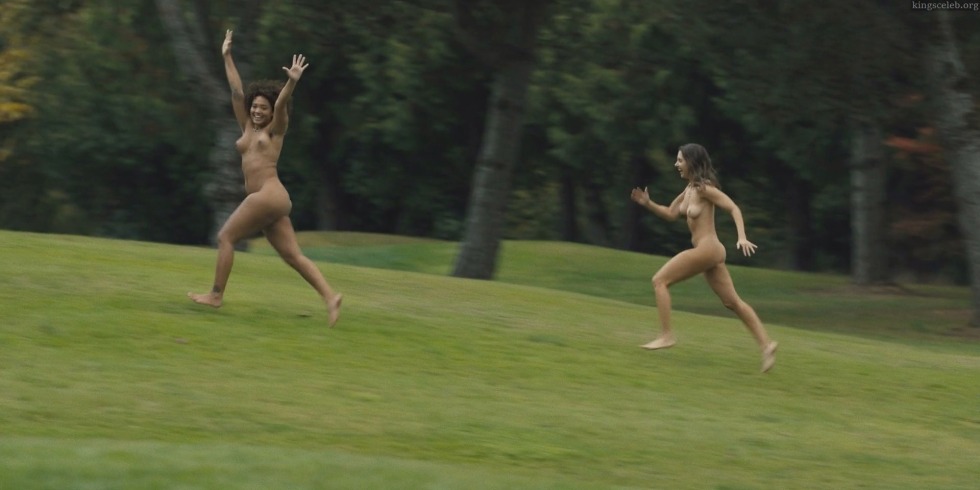 Naked women run around the room