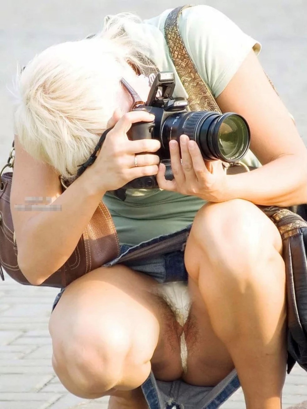 Woman photographer without panties