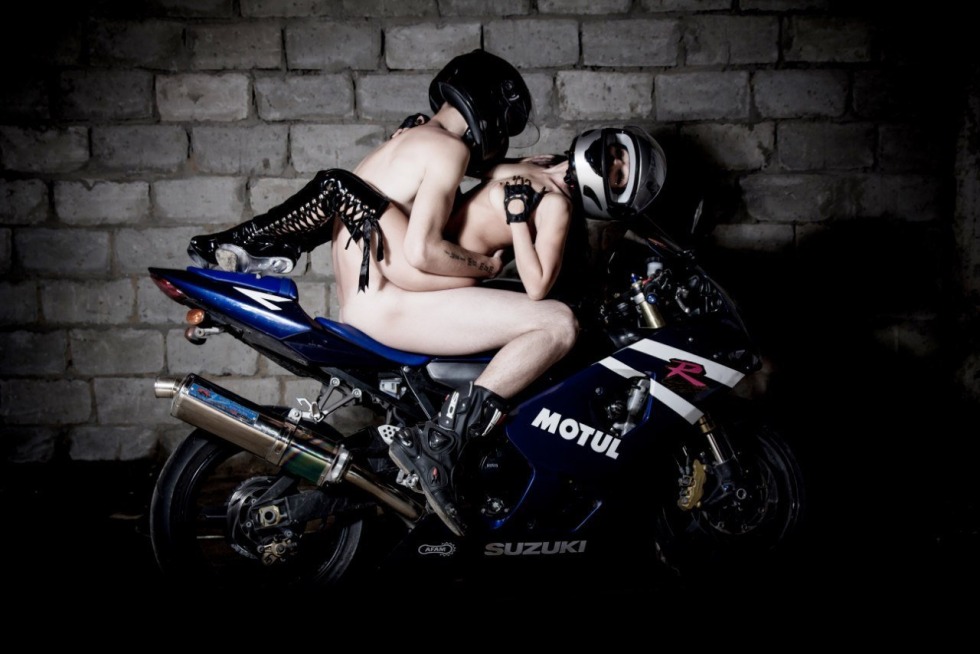Pornography girls on a motorcycle