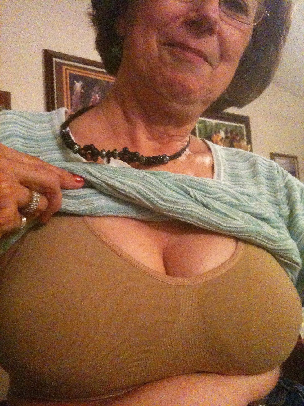 Old women with big tits in a bra