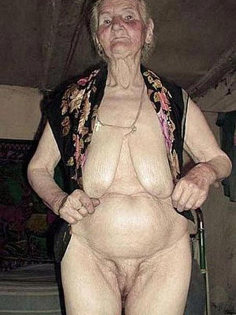 Naked wrinkled old woman