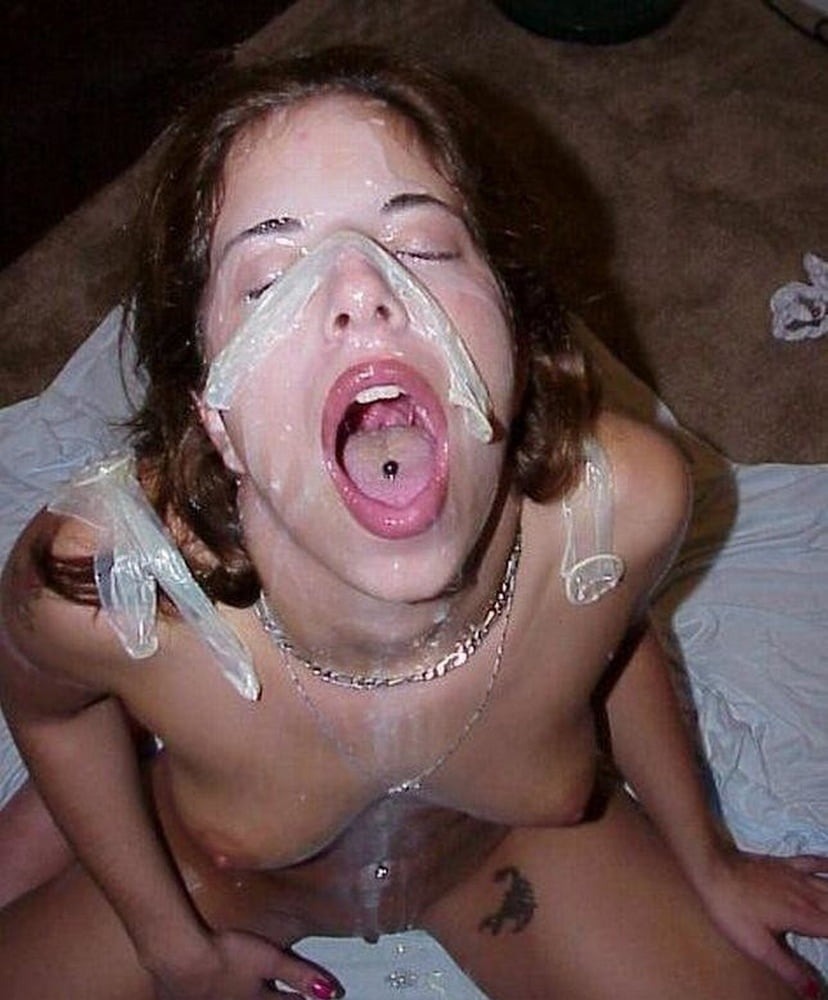 A condom on the face of a girl