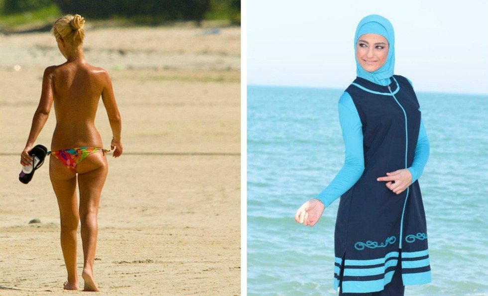 Burkini swimsuit is wet