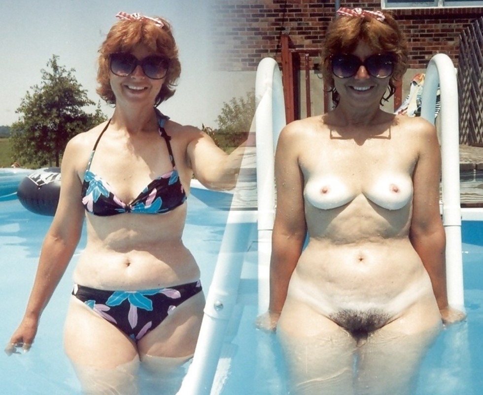 Mature dressed shattered in swimsuits