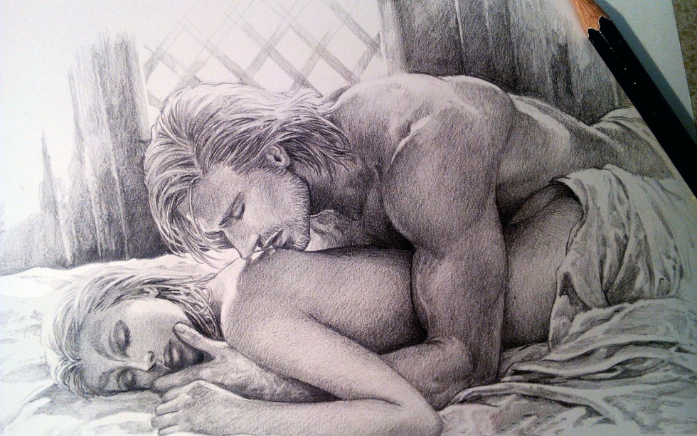 Erotic drawing with a pencil of steam