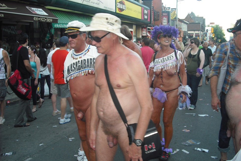 Completely naked men on gay parade
