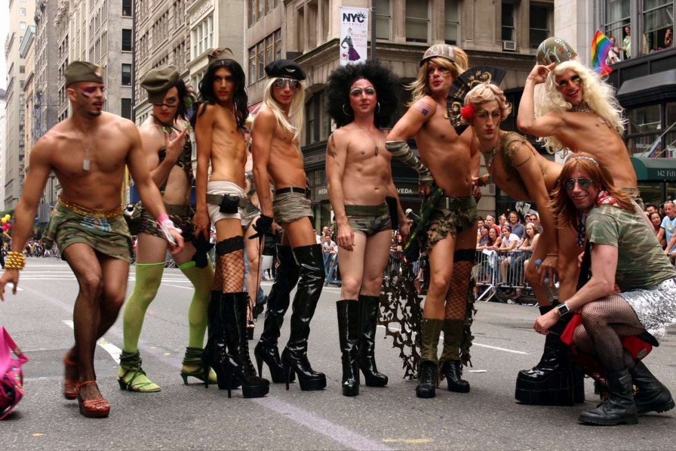 Completely naked men on gay parade