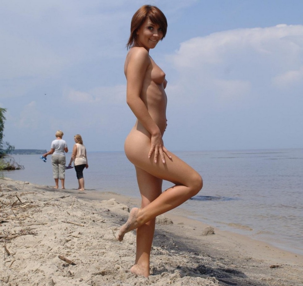 Naked girls on a regular beach