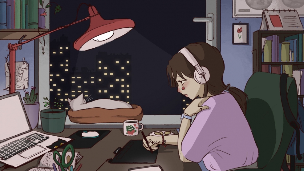 Anime background room with chair