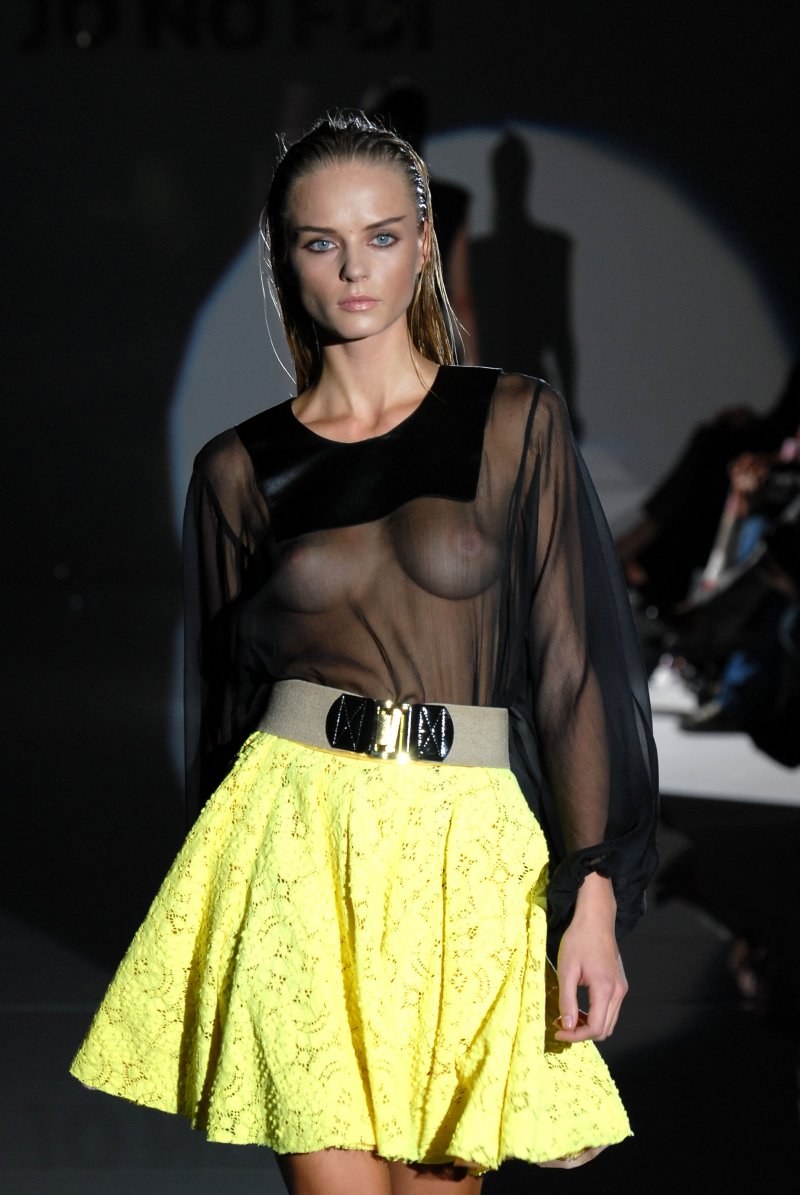 Naked fashion models on the podium