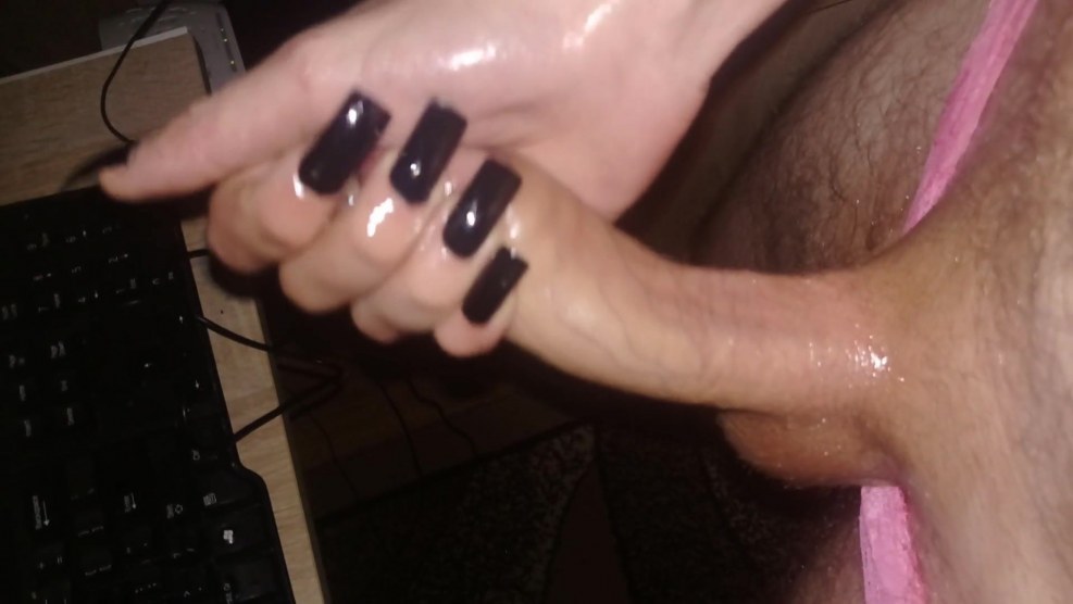 Handjob with long manicure