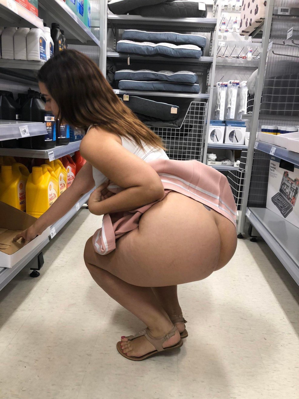 Girls without panties in the store
