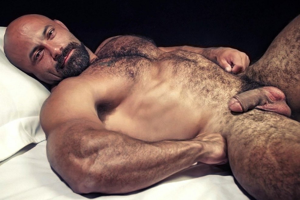 Naked hairy man sleeps