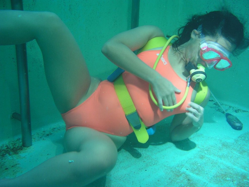 Diving girl without swimsuit