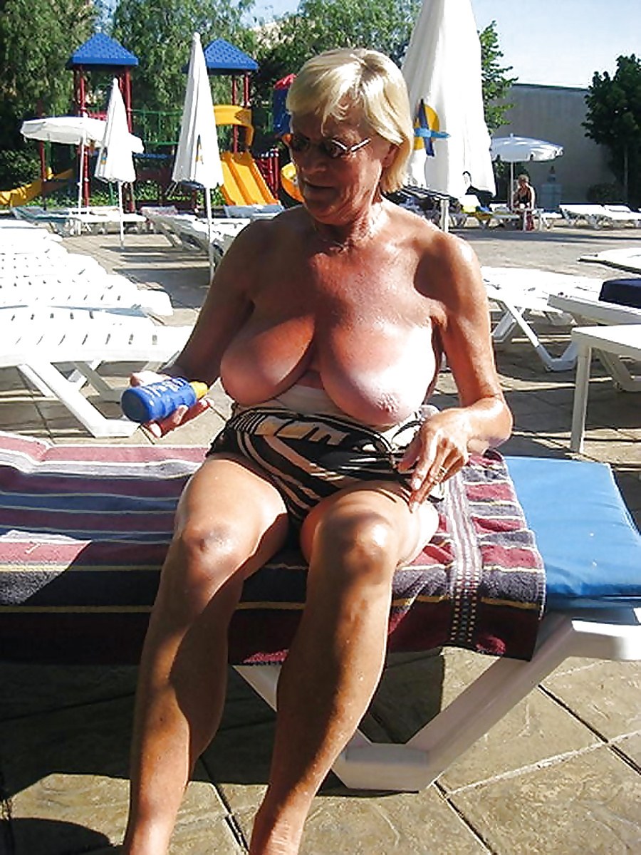 Mature granny on the beach