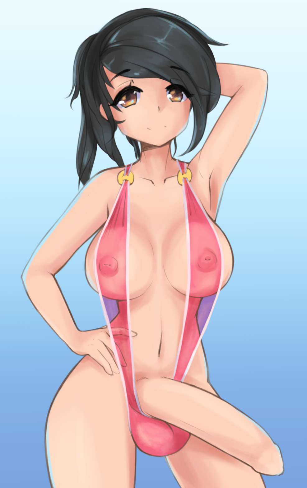 In a closed swimsuit Ero
