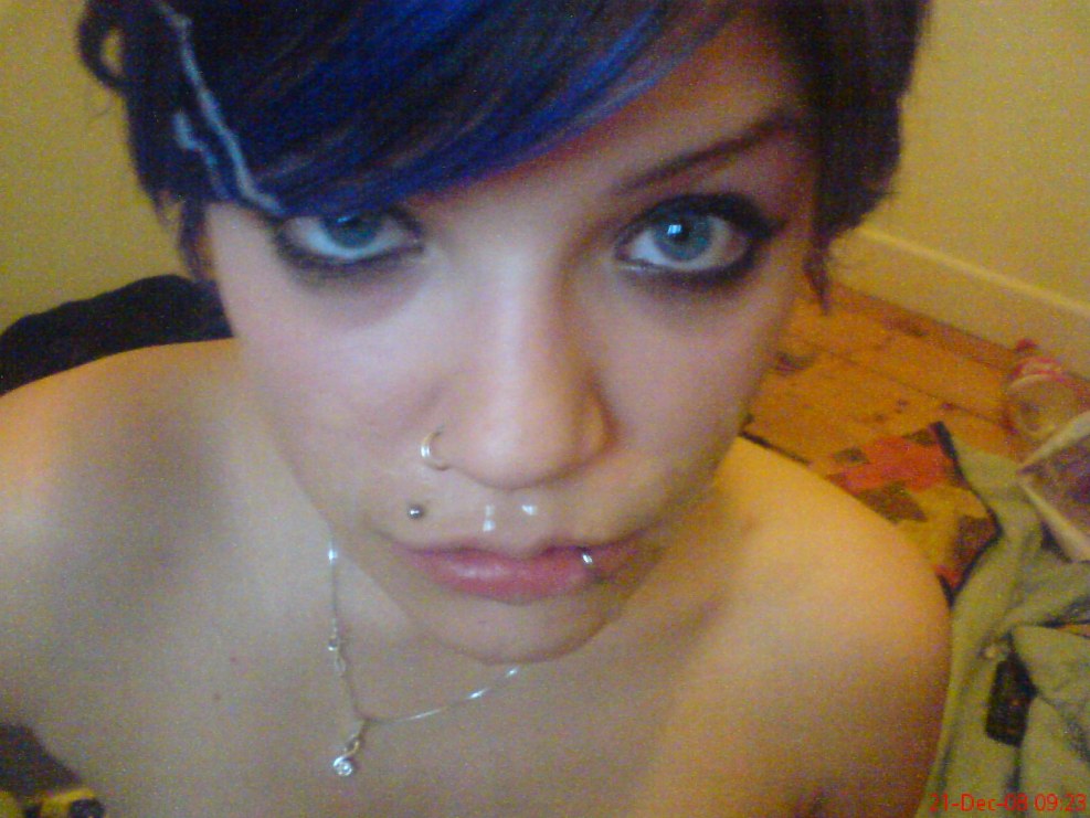 Blue hair emo cumshot