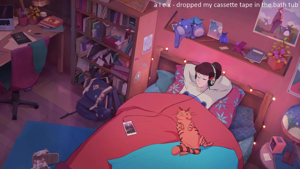 Tsukisima Sezuka in headphones