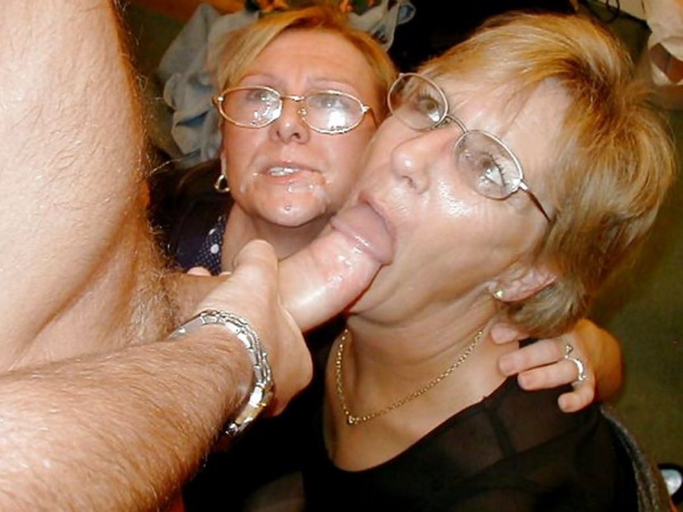 The old women with glasses suck homemade