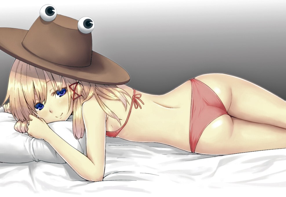 Anime girl in a hat and swimsuit