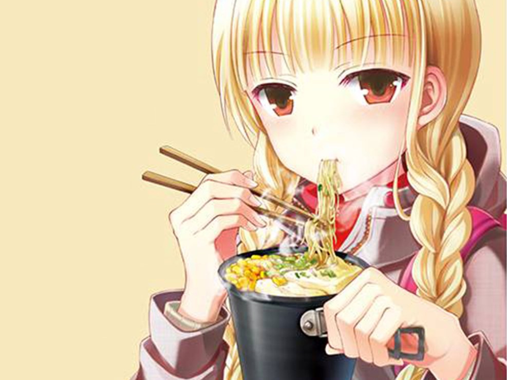 The girl eats anime