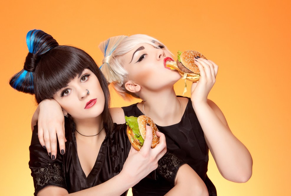 Several girls with food