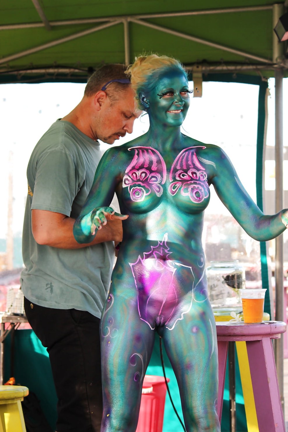 Extreme Hairy Pussy BodyPainting naked