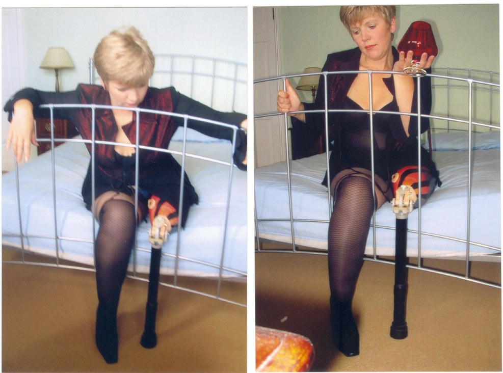 Amputi in stockings in bed