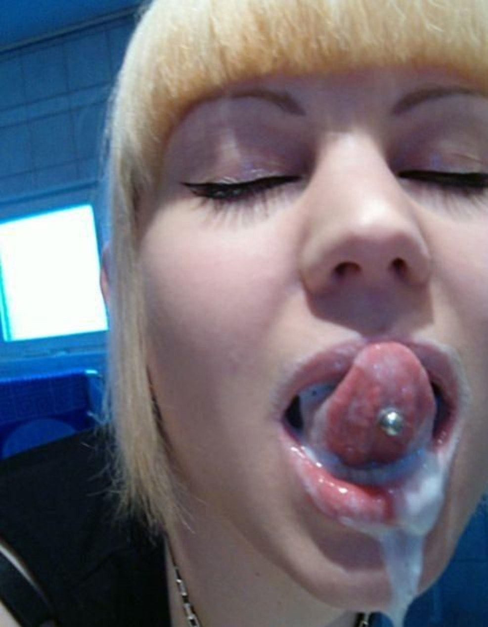 Cum on the tongue to beautiful girls