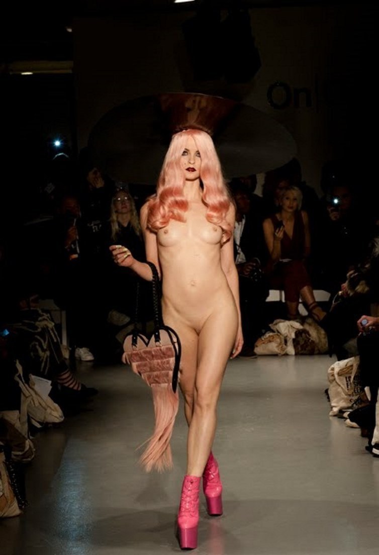 Naked fashion model on the catwalk