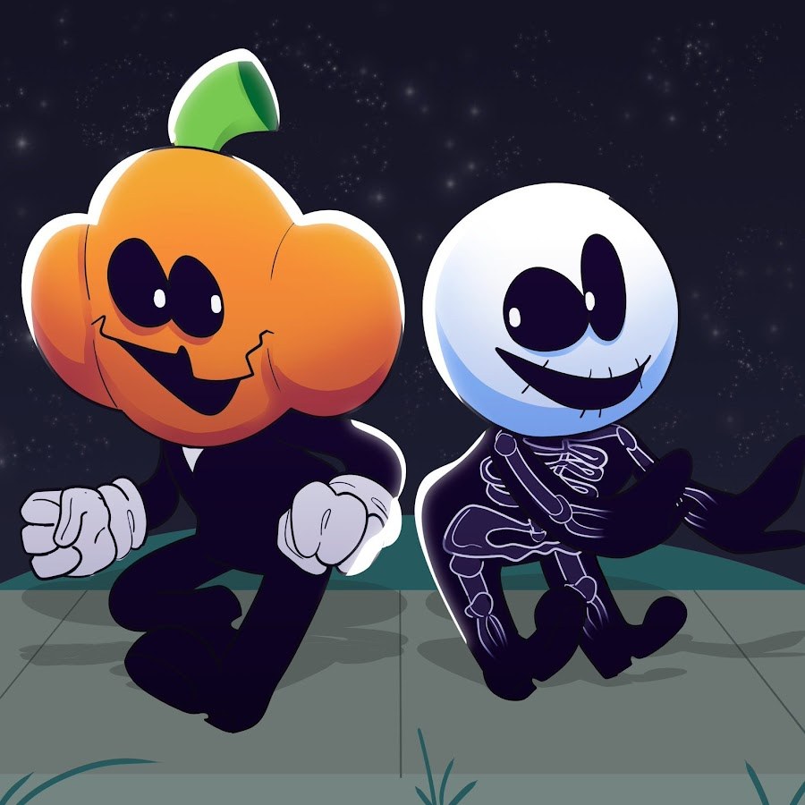 Pumpkin and skeleton
