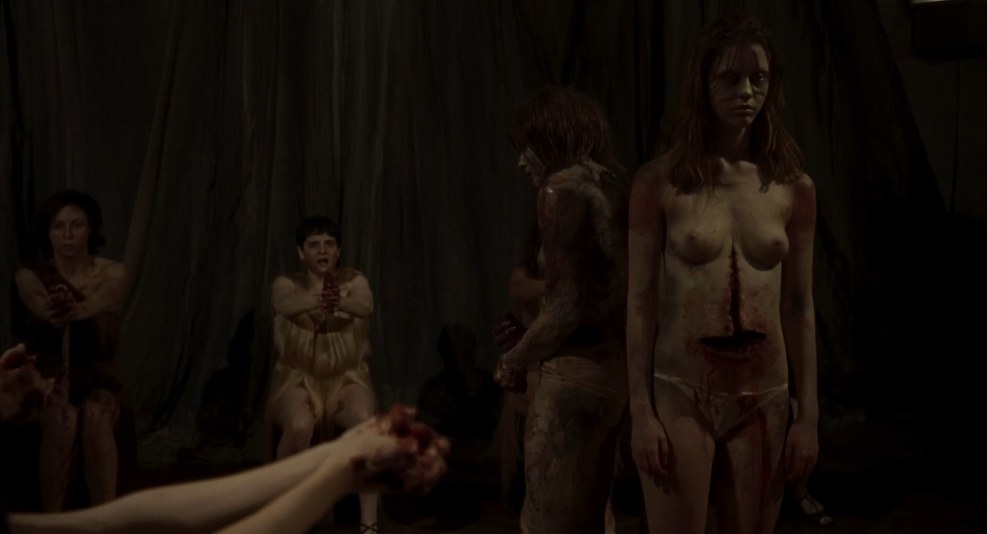Naked Mia Goth in the film "Nymphomaniac