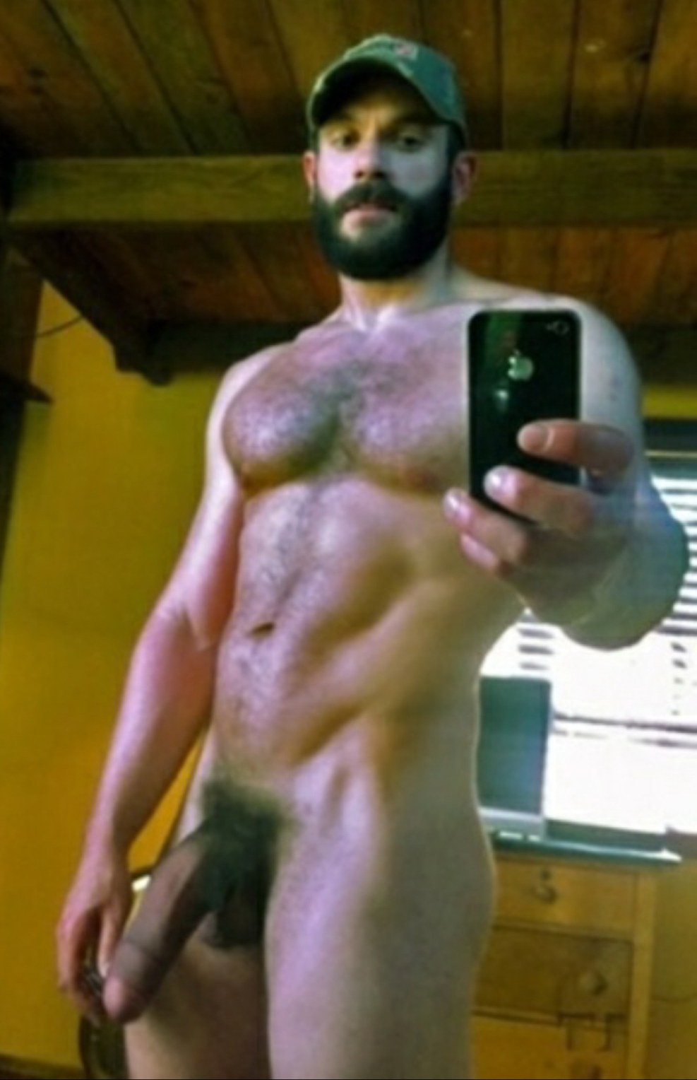 Naked Man with Big Dick Take a Photo in the Mirror