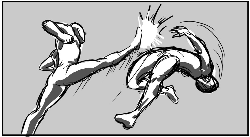 Karatist with a black belt from the back