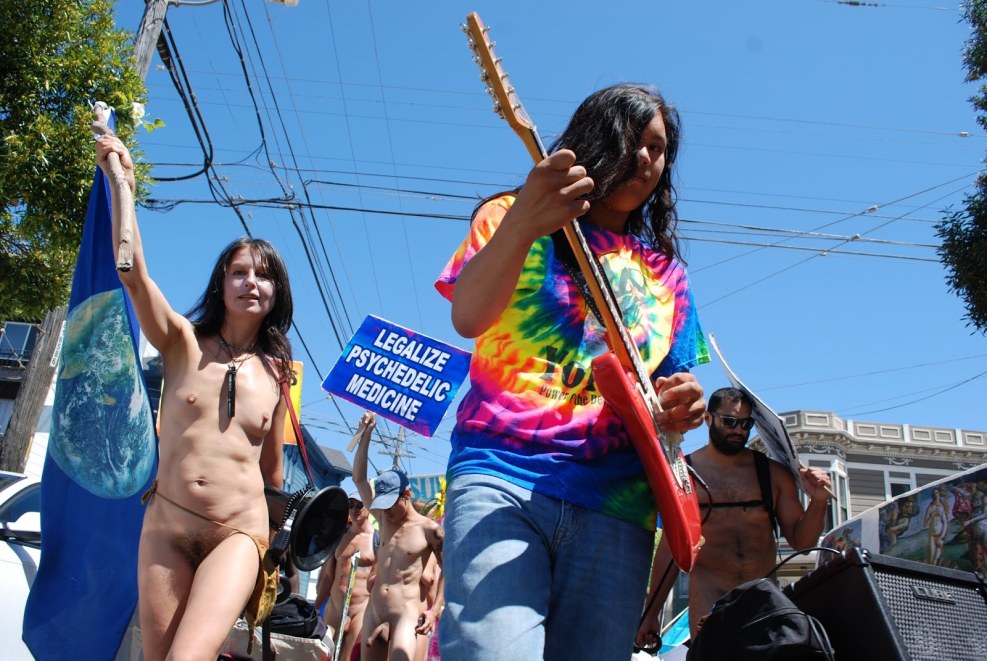 Exhibitionists parade are naked