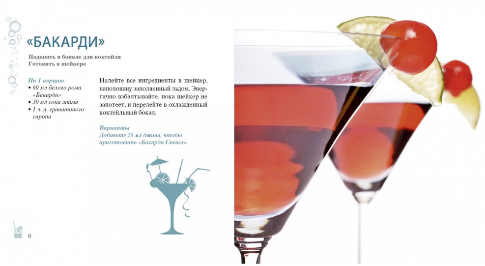 Bar menu of cocktails