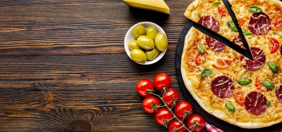 A piece of pizza from above