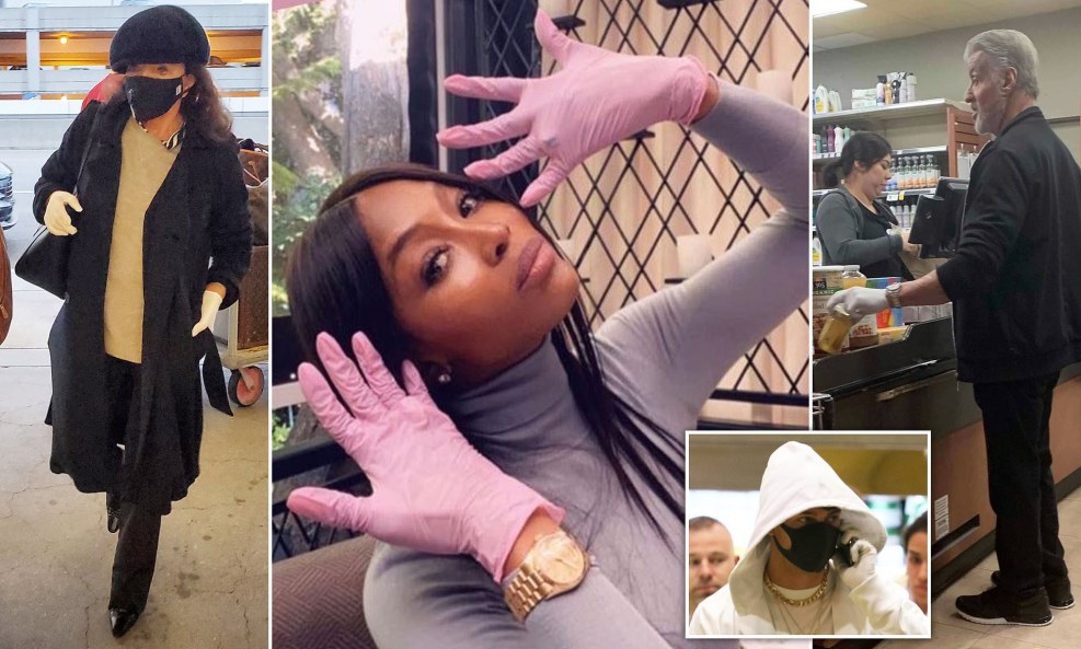 Women's hand in yellow gloves