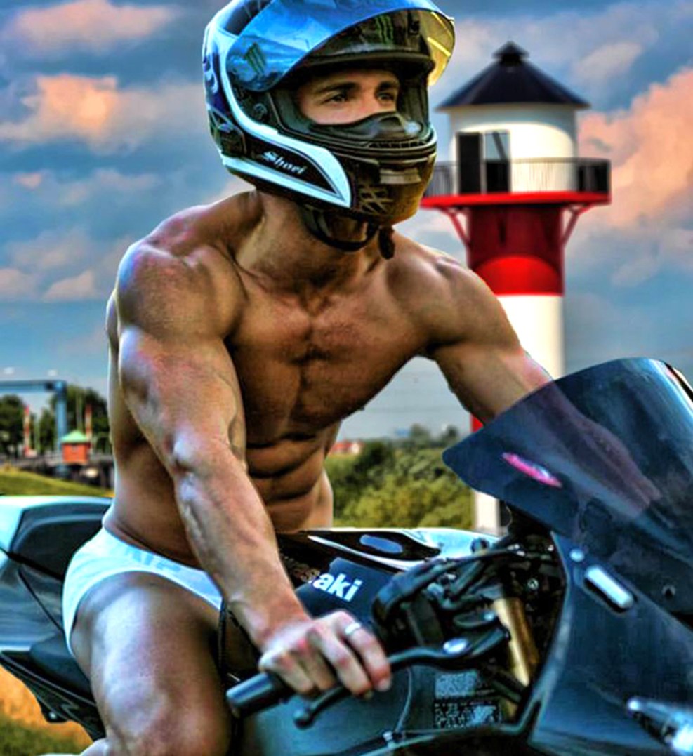 Motorcycle with a girl in a helmet 2020